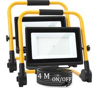 Aigostar Faretto LED da Cantiere 100W con Interruttore Impermeabile,2 Pezzi,9000 Lumen,4 Metri di Filo,Farò LED da Cantiere con Spina,Luce Bianca 6500K,Portatile,Ideale per cantiere edile, officina