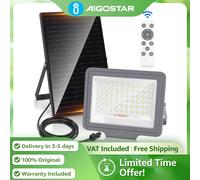 Aigostar Faretto solare con pannello e batteria di grandi dimensioni da 15000 mAh | IP66 con Telecomando | Luce 6500K per Giardino, Piscina, Interni