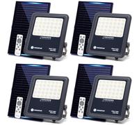 Aigostar faretto Solare con Telecomando,200W Faro LED Esterno con Pannello Solare,2000LM,6500K Bianco Freddo,IP65 Impermeabile,faretto da Esterno,per giardini,terrazze,garage,Confezione da 4