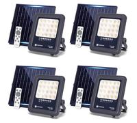 Aigostar faretto Solare con Telecomando 4 pezzi, 50W Faro LED Esterno con Pannello Solare, 500LM, 6500K Bianco Freddo, IP65 Impermeabile, faretto da Esterno, ottimo per giardini esterni, terrazze