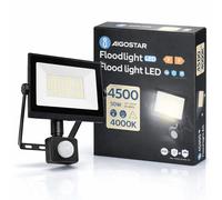 Aigostar Faro LED 50W 4500LM IP65 Sensore Movimento e Crepuscolare 4000K Nero