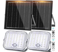 Aigostar-Faro led esterno con grande pannello solare,2 Pezzi,4000mAH,Batteria di Grande Capacità,Due modalità: sensore di movimento e sensore crepuscolare.Faretto solare con telecomando,6500K,IP66