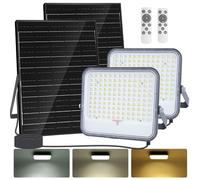 Aigostar Faro led esterno con grande pannello solare，2 Pezzi，dimmerabile 3000/4000/6500K,16000mAH，Batteria di grande capacità，IP66，Faretto led da esterno solare con telecomando per esterno e giardino