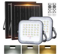 Aigostar- Faro led esterno con grande pannello solare,2 Pezzi,dimmerabile 3000/4000/6500K,4000mAH,Batteria di grande capacità,IP66,Faretto led da esterno solare con telecomando per esterno, giardino
