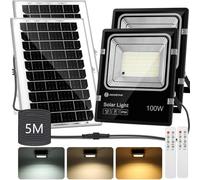 Aigostar - Faro led esterno con grande pannello solare,cavo 5M,dimmerabile 3000/4000/6500K,8000mAH,Batteria di grande capacità,Faretto led da esterno solare con telecomando e timer,IP66,2 Pezzi