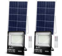 Aigostar-Faro led esterno con pannello solare,300W,6500K.Faretti led solari con telecomando.Grado di Protezione IP66,Super luminosa faretto led con pannello solar,Lunghezza del cavo 2M,2 Pezzi