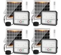 Aigostar-faro led esterno con pannello solare,4 Pezzi,4000mAH,Batteria di Grande Capacità,Faretto Led da Esterno Solare con Sensore di Movimento,IP65, Faretti Solari per Giardino, Garage