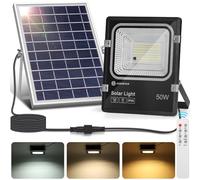 Aigostar - Faro led esterno con pannello solare，50W，dimmerabile，Faretto solare esterno con telecomando e timer，IP66，5000mAH，Batteria di grande capacità，Faretti solari con cavo 2M.