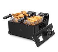 Aigostar Feast - Friggitrice doppia vasca. capacità totale 6L, 2 cestelli da 3L. Controllo termostatico, coperchi con finestre. Friggitrice elettrica professionale senza BPA.3600W