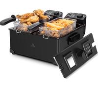 Aigostar Feast - Friggitrice doppia vasca. capacità totale 6L, 2 cestelli da 3L. Controllo termostatico, coperchi con finestre. Friggitrice elettrica professionale senza BPA.3600W