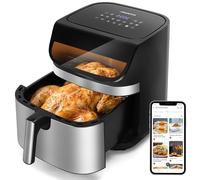 Aigostar Friggitrice ad aria XXL 8,8 Litri 2200W, Doppia Resistenza, 12 Programmi LED Touch Digitale, Finestra di Visualizzazione, Interno in Acciaio Inox, fai da te, Risparmio Energetico 55%, Nero