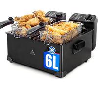 Aigostar Friggitrice doppia vasca. capacità totale 6L, 2 cestelli da 3L. Controllo termostatico, coperchi con finestre. Friggitrice elettrica professionale senza BPA.3600W