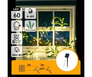 Aigostar Ghirlanda Ulivo Solare 2m 60 LED Luce Calda 8 Modalità IP65