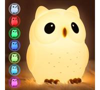 Aigostar Gufo Luce Notturna Bambini, 7 Colori + Bianco Caldo, Tattile | Lampada Notturna Bambini in Silicone, Lampada da Comodino Ricaricabile USB, per la Camera, Regalo per Neonati e Bambini