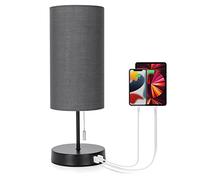 Aigostar Lampada da Comodino con 2 Porte di Ricarica USB, Lampada da Tavolo E27 con Interruttore a Tirare, Base in Metallo, Lampada da Scrivania per Soggiorno, Camera da letto, Ufficio - Grigio