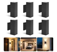 Aigostar Lampada da Parete Esterno Impermeabile IP65, GU10 Alluminio Up Down Lampada da Parete Esterni, Applique Moderna Esterno per Portico, Corridoio, Terrazza, Nero, Confezione da 6