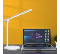 Aigostar Lampada da scrivania LED, lampada da tavolo flessibile e pieghevole con 3 modalità e 5 livelli di luminosità, funzione di memoria e controllo touch, cavo USB da 100 cm, Bianco