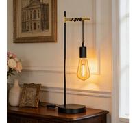 Aigostar Lampada da Tavolo Retro E27， Lampada da Scrivania Industriale in Metallo con Cavo 180cm e Interruttore， Lampada da Notte (senza Lampadina)， Nero/Oro
