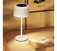Aigostar Lampada da Tavolo Senza Fili Ricaricabile Solare e USB, Lampada da Scrivania Dimmerabile Touch, Lampada da Comodino IP54 Impermeabile per Interno e Esterno, Camera da Letto - Bianco