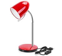 Aigostar Lampada da Tavolo Vintage E27， Lampada da Scrivania Metallo， Lampada da Comodino con Spina， Cavo da 153 cm， Braccio Regolabile， Rosso (Lampadina non Inclusa)