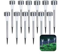 Aigostar Lampade Solari da Giardino -Luci Solari Esterno Giardino 6500K | Luce Bianca Freddo 12 Pcs IP44 Impermeabile, in Acciaio Inossidabile, per Terrazza, Prato, Cortile, Vialetti, L45*W45*H295mm