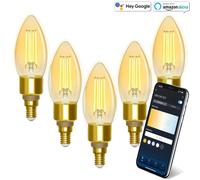 lampadina smart led filamento a candela c35 ambrata 4.5w e14 wifi cct 2700k-6500k 470 lumen d35h119mm alexa e google assistant