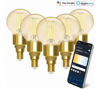 lampadina smart led filamento a sfera g45 ambrata 4.5w e14 wifi cct 2700k-6500k 470 lumen d45h107.5mm alexa e google assistant