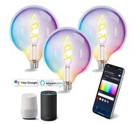 Aigostar Lampadina Filamento LED Smart E27 4.9W RGBW G125 WiFi Vetro 3 PEZZI