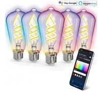 Aigostar Lampadina Filamento LED Smart E27 4.9W RGBW ST64 WiFi Vetro 5 PEZZI