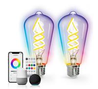 Aigostar Lampadina Filamento LED Smart E27 ST64 Mesh RGBW Telecomando 2 Pezzi