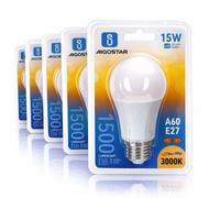Aigostar Lampadina LED A60 E27 15W 1500lm 3000K Calda 5 Pezzi