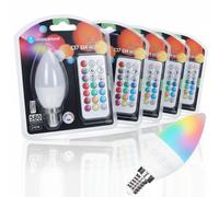 Aigostar Lampadina LED C37 E14 6W RGB+3000K Luce Calda Dimmerabile 5 Pezzi