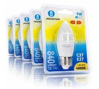 Aigostar Lampadina LED C37 Oliva E27 9W Luce Naturale 4000K 840lm 260 Gradi 5 Pe