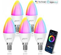 Aigostar Lampadina LED E14 C37 Mesh RGB CCT Smart Dimmerabile Candela 5 Pezzi