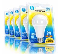 Aigostar Lampadina LED Goccia A60 E27 15W Luce Naturale 4000K 1500lm 5 Pezzi