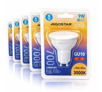 Aigostar Lampadina LED GU10 9W 3000K 700lm Luce Calda Faretto Standard 5 Pezzi