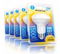 Aigostar Lampadina LED Riflettore R90 E27 15W Luce Calda 3000K 1500lm 5 Pezzi