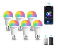 Aigostar - Lampadina Led smart A60 E27 attacco grande 9W， Funziona con Alexa e Google Home. Dimmerabile bianca 3000k - 6500k o RGB multicolore. Confezione da 6 Unità.
