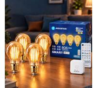 Aigostar Lampadina Smart Alexa E27 LED Filamento Gateway Telecomando Pack 4 | Dimmerabile 2700K 6500K / 806LM / 6W Risparmio Energetico / Bluetooth Mesh / Google Home Compatibile / Salotto e Camera