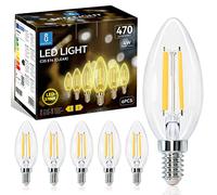 Aigostar Lampadina Stile Vintage Filamento LED E14 C35 4W (Equivalenti a 40W), 470 Lumen, Bianco Caldo 2700K, CRI>80, Trasparente Lampadine LED, Pacco da 6