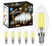 Aigostar Lampadina Stile Vintage Filamento LED E14 C35, 4W (Equivalenti a 40W), 470 Lumen, Luce Fredda 6500K, CRI>80, Trasparente Lampadine LED, Pacco da 6