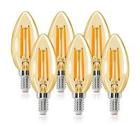 Aigostar Lampadina Stile Vintage Filamento LED E14, C35 6W (Equivalenti a 51W), 660 Lumen, Bianco Caldo 2200K, CRI>80, Ambra Lampadine LED, Pacco da 6