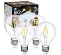 Aigostar Lampadina Vintage Edison LED E27 4W Equivalenti a 40W, Luce Bianca 6500K, 470Lm, CRI＞80, G80 Stile Vintage Lampadine Decorativo, Non Dimmerabile, Pacco da 4 Pezzi