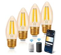 Aigostar Lampadine WiFi Alexa E27 C35 Smart Lampadina Edison 4.5W 470lm Lampadine Smart Retrò Dimmerabile 2700K-6500K bianco freddo caldo, Compatibile Con Alexa, Google Home, ámbar 4 pezzi