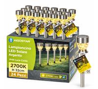 Aigostar Lampioncino LED Solare Argento IP44 Luce Calda 2700K H 35,5cm 24 Pezzi