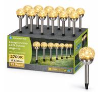 Aigostar Lampioncino LED Solare Argento IP44 Luce Calda 2700K H 37,8cm 12 Pezzi
