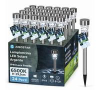 Aigostar Lampioncino LED Solare Argento IP44 Luce Fredda 6500K H 29,5cm 24 Pezzi