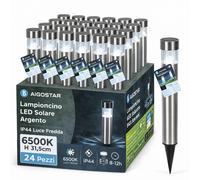 Aigostar Lampioncino LED Solare Argento IP44 Luce Fredda 6500K H 31,5cm 24 Pezzi