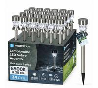 Aigostar Lampioncino LED Solare Argento IP44 Luce Fredda 6500K H 35,5cm 24 Pezzi