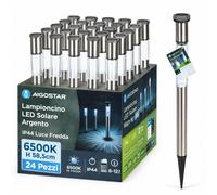Aigostar Lampioncino LED Solare Argento IP44 Luce Fredda 6500K H 55cm 24 Pezzi